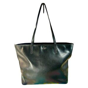 Kate Spade Large Minimalist Black Leather Tote Everyday Bag, Laptop Friendly
